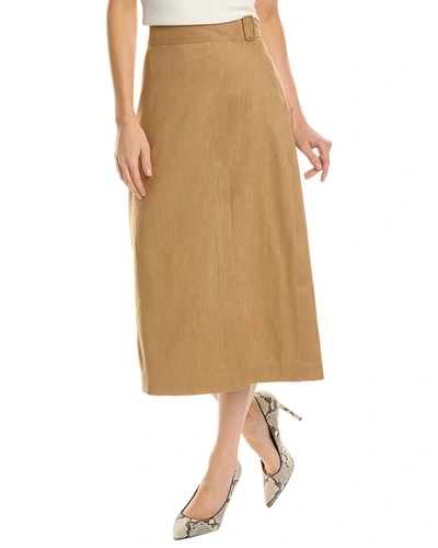 Shop Vince Buckle Linen-blend Skirt In Brown