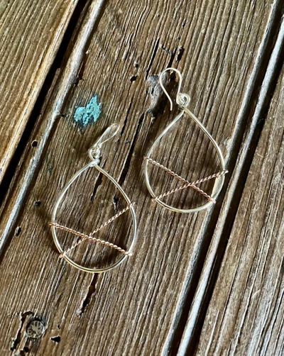 Boho Sol Teardrop Earrings In Silver And Copper In Multi