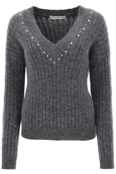 Shop Alessandra Rich Wool Knit Sweater With Studs And Crystals