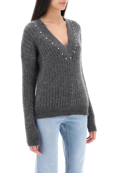 Shop Alessandra Rich Wool Knit Sweater With Studs And Crystals