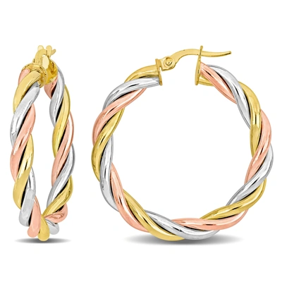 Mimi & Max 33mm Twist Hoop Earrings In 14k Yellow, Rose, And White Sterling Silver In Multi