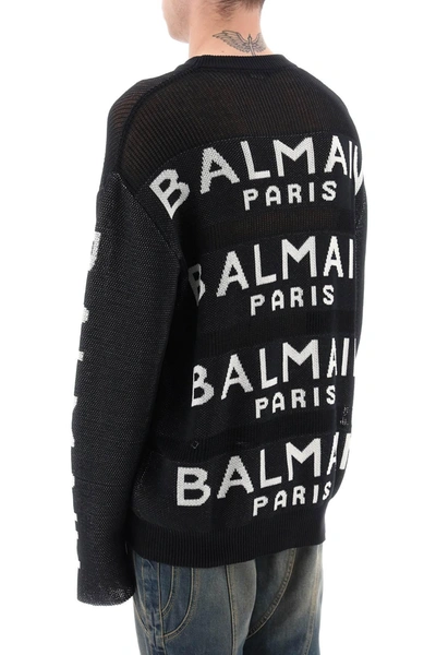 Shop Balmain Cotton Pullover With All Over Logo