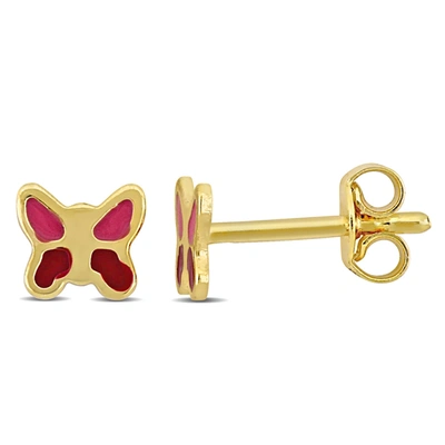 Mimi & Max Butterfly Stud Earrings In 14k Yellow Gold In Red