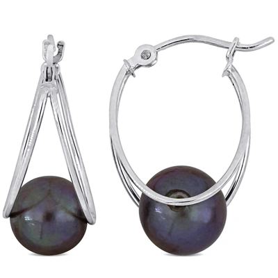 Mimi & Max 8-8.5mm Black Cultured Freshwater Pearl Drop Earrings In 10k White Gold In Black