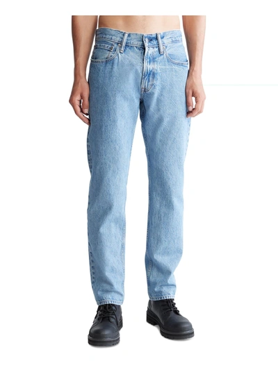 Shop Calvin Klein Mens Denim Mid Rise Straight Leg Jeans In Blue