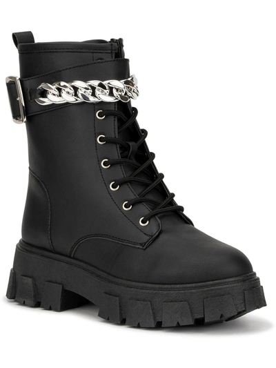 Shop Olivia Miller Womens Faux Leather Zipper Combat & Lace-up Boots In Black