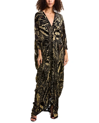 Shop Roberto Cavalli Burnout Velvet Silk-blend Caftan Dress In Black