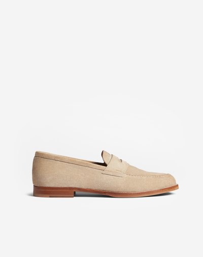 Shop Dunhill Audley Suede Penny Loafers In White