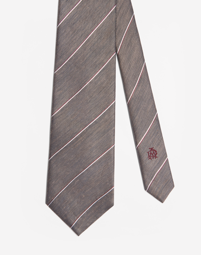 Shop Dunhill Silk Linen Stripe Woven Tie In Brown
