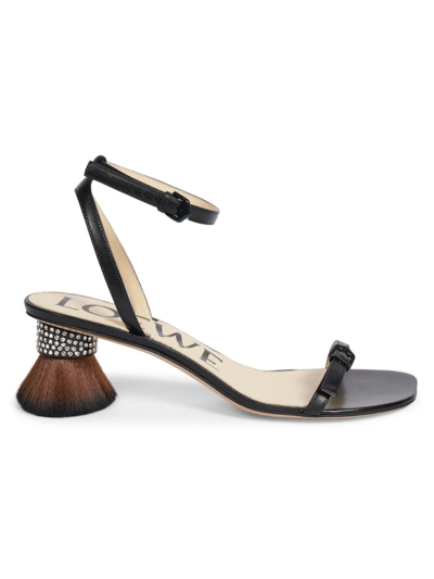 Shop Loewe Women's Petal 40mm Leather Brush-heel Sandals In Black