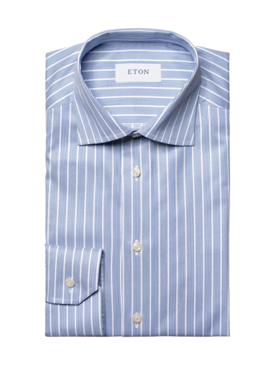 Shop Eton Men's Contemporary-fit Bold Striped Cotton Tencel Shirt In Blue