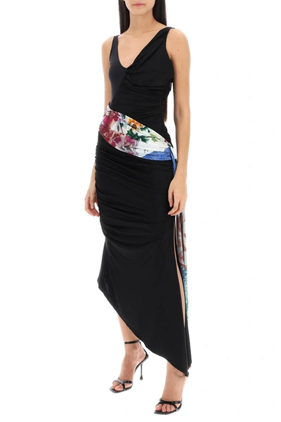 Shop Marine Serre Dress In Draped Jersey With Contrasting Sash