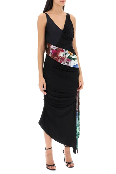 Shop Marine Serre Dress In Draped Jersey With Contrasting Sash