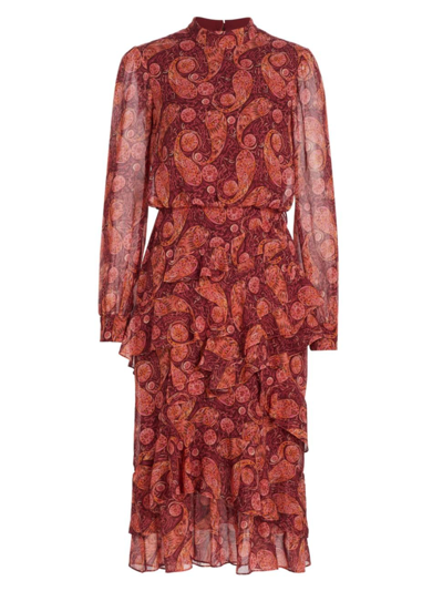 Shop Saloni Women's Isa Ruffled Printed Silk Midi-dress In Ruby Paisley