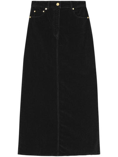 Shop Ganni Black Corduroy Midi Skirt