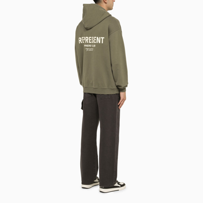 Shop Represent Olive Green Cotton Hoodie