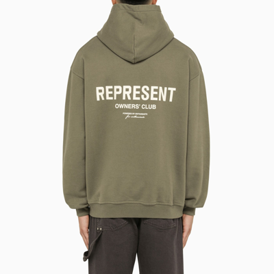 Shop Represent Olive Green Cotton Hoodie