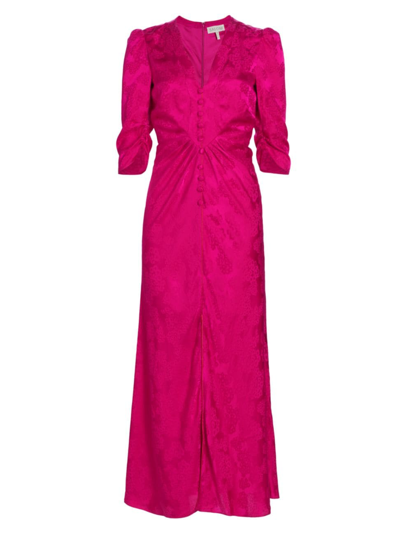 Shop Saloni Women's Mitsu Silk Jacquard Midi Dress In Bright Azalea