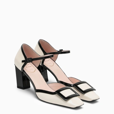 Shop Roger Vivier Cream/black Patent Leather Mary Jane