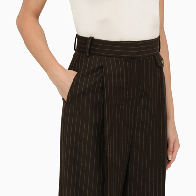 Shop The Mannei Brown Wool Pinstripe Trousers