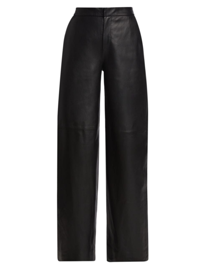 Shop L Agence Women's Livvy Leather Straight-leg Pants In Black