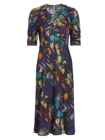 Shop Raquel Allegra Women's Greta Floral Jacquard Midi-dress In Blue Floral