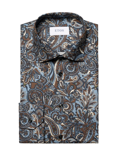 Shop Eton Men's Contemporary Fit Paisley Shirt In Blue