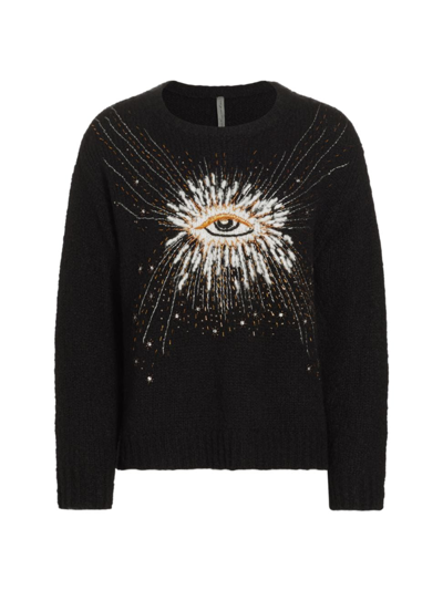 Shop Raquel Allegra Women's Diana Embroidered Alpaca-blend Sweater In Black