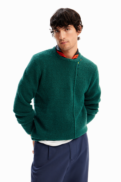 Shop Desigual Embroidered Wool Pullover In Green