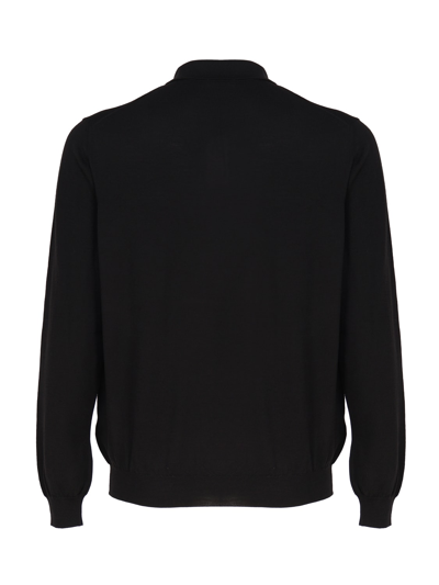 Shop Malo Long-sleeved Polo Shirt In Black