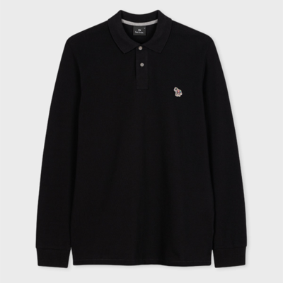 Ps By Paul Smith Long-sleeve Zebra-logo Polo Shirt In Blacks