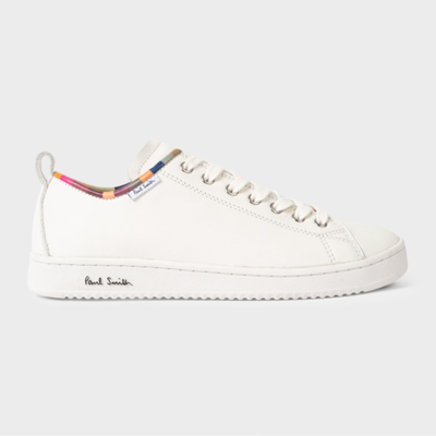 Shop Paul Smith Women's White Leather 'miyata' Trainers With 'swirl' Trim In Whites