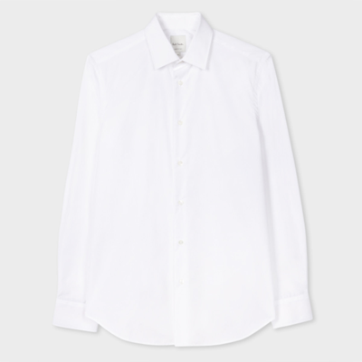 Paul Smith Slim-fit White Poplin Cotton Shirt With 'artist Stripe' Cuff Lining In Whites