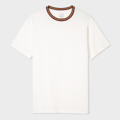 Shop Paul Smith White 'artist Stripe' Collar Cotton T-shirt In Whites