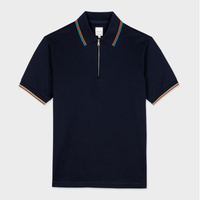 Paul Smith Stripe-trim Detail Polo Shirt In Blues