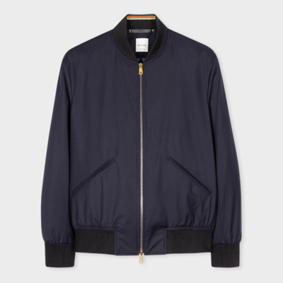 Paul Smith Dark Navy 'storm System' Wool Bomber Jacket Blue In Blues