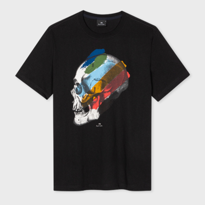 Shop Ps By Paul Smith Black 'stripe Skull' Print T-shirt