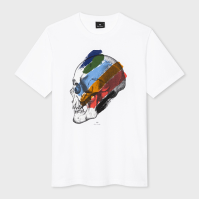 Shop Ps By Paul Smith White 'stripe Skull' Print T-shirt