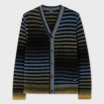 Shop Ps By Paul Smith Blue Multi-stripe Merino-blend Cardigan