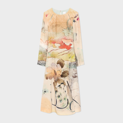 Shop Paul Smith Women's Nude 'narcissus' Silk Dress Brown In Neutral