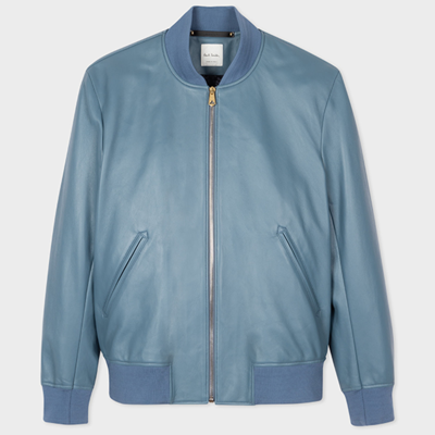 Shop Paul Smith Mens Regular Fit Leather Bomber Jacket In Light Blue