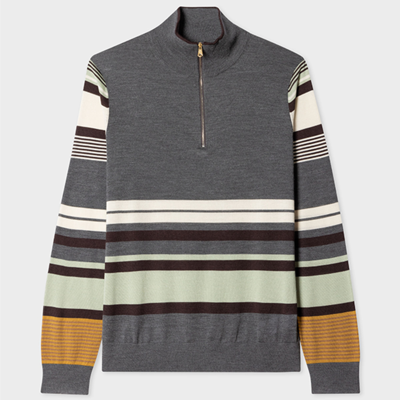 Shop Paul Smith Mens Sweater Zip Neck In Greys