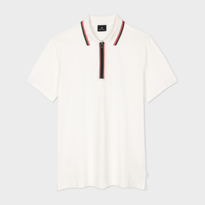 Shop Ps By Paul Smith Ecru Zip Neck Stretch-cotton Polo Shirt White In Whites