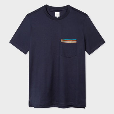 Shop Paul Smith Navy 'signature Stripe' Pocket T-shirt Blue In Blues
