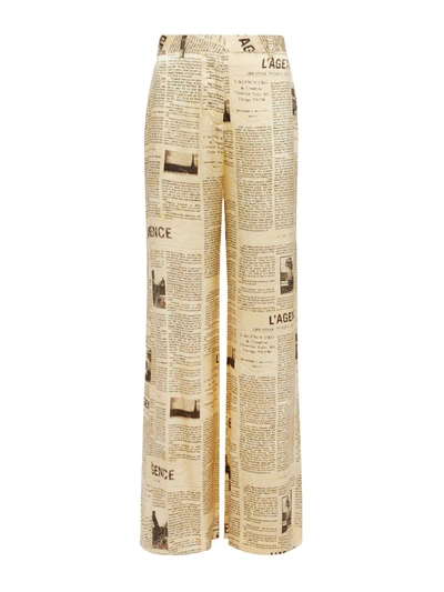 Shop L Agence Gavin Silk Wide-leg Pant In Vintage Tan Newspaper