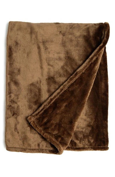 Shop Northpoint Solid Lux Velvet Throw Blanket In Toffee