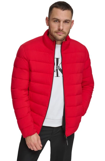 Shop Calvin Klein Stretch Puffer Jacket In Deep Red