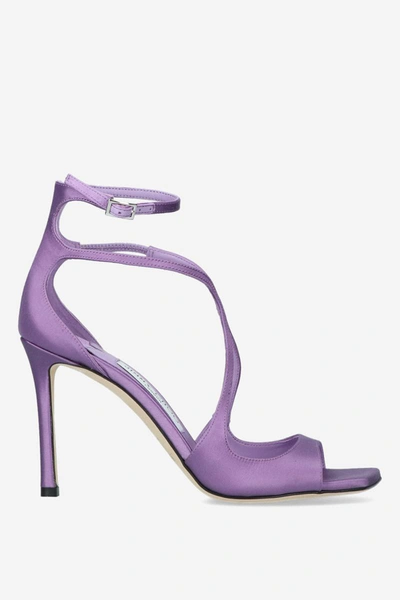 Shop Jimmy Choo "azia"satin Sandals In Purple