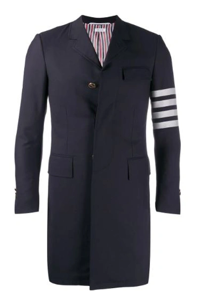 Shop Thom Browne 4-bar Plain Weave Suiting Overcoat In Blue