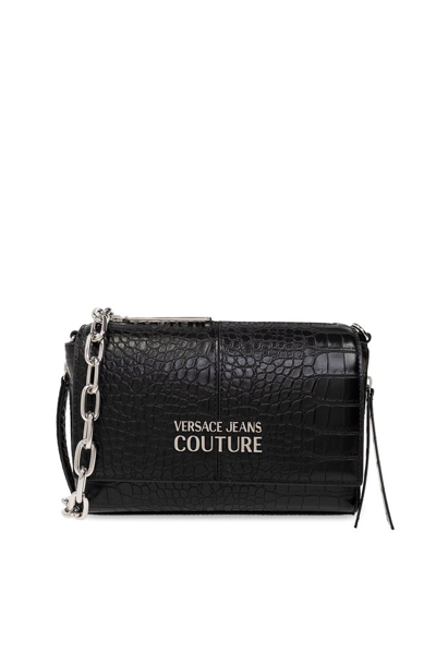 Shop Versace Jeans Couture Logo Plaque Embossed Shoulder Bag In Black